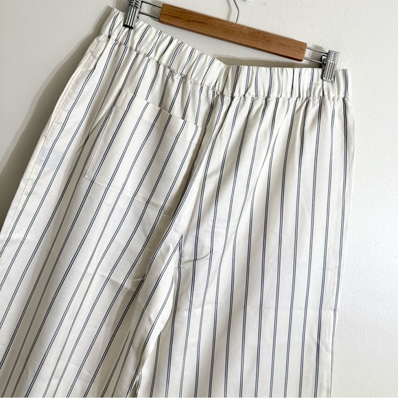 Jenni Kayne White and Blue Pinstripe Straight Leg Viscose Cotton Bianca Pants - Picture 11 of 14